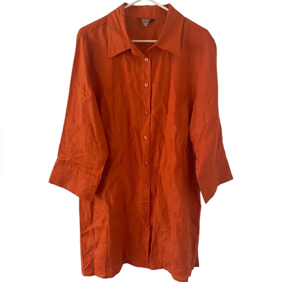 Ecru Anthropologie 100% Linen Orange Tunic Blouse Button Down XL - Picture 1 of 10